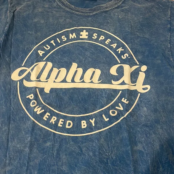 Alpha Xi Delta Blue Space Dyed Sorority Tee Size Small - Image 2