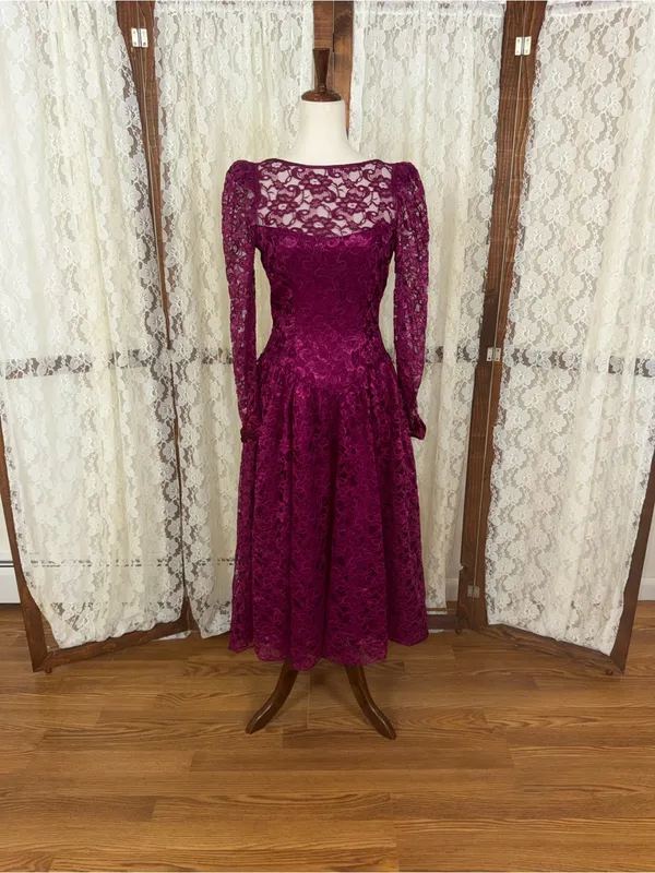 Gorgeous Vintage 1980s Dance Allure Lace Formal Dress - Image 3
