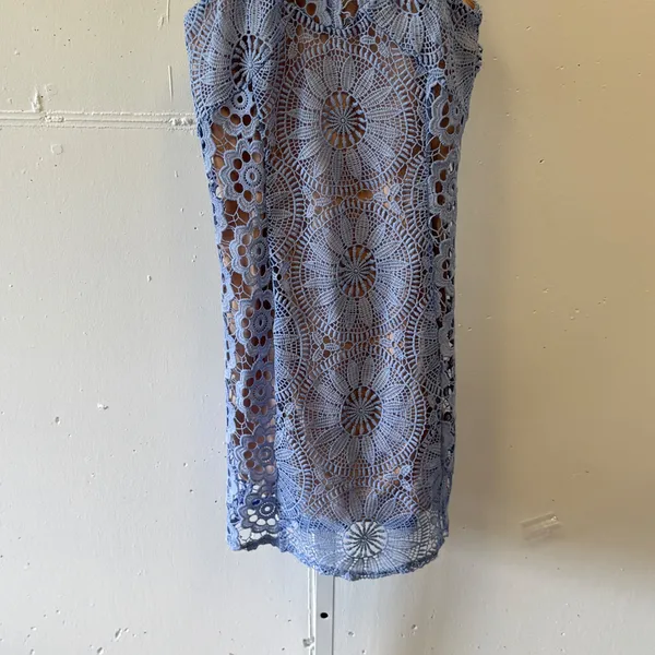 Francesca's Blue Crochet Lace Halter Mini Dress Garden Party Medium Cocktail - Image 4