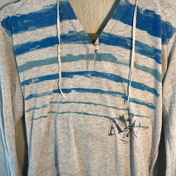 American Eagle Outfitters Y2K Blue and Gray Striped Hoodie SZ M 2000s Vintage - Image 4