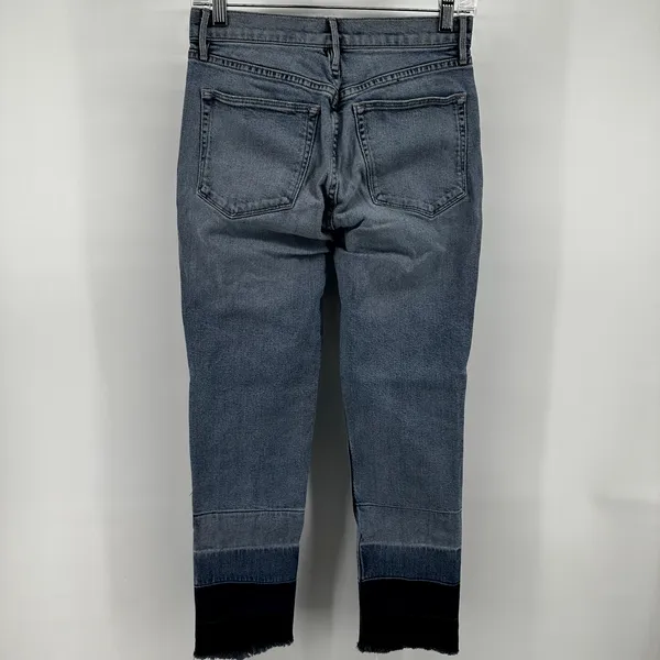 3x1 Shelter High Rise Cropped Jeans Ombre Straight Leg Raw Hem Denim Blue 27 - Image 5