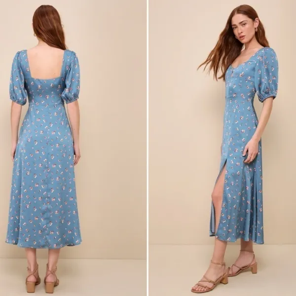 LULUS Floral Chic Retro Satin Flowers Flowy Midi Dress NWT - Image 5