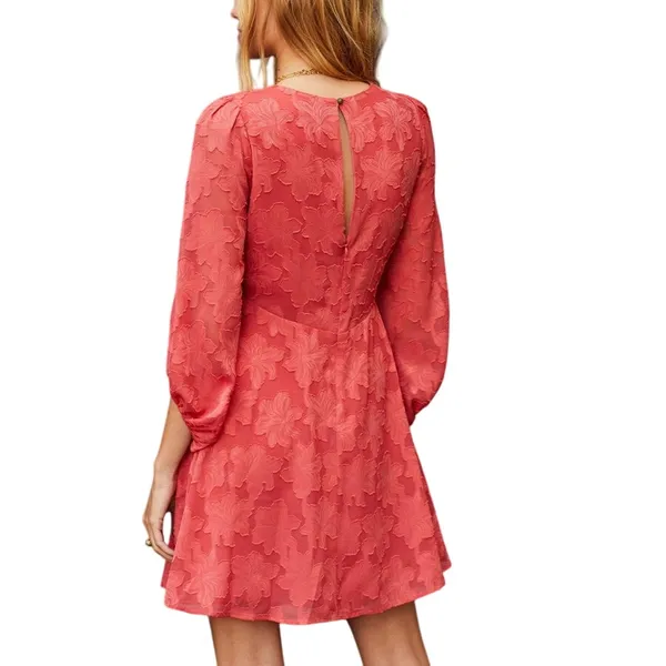 Anthropologie Plunge Mini Dress 16W Pink‎ Jacquard Floral Flirty Boho Feminine - Image 4