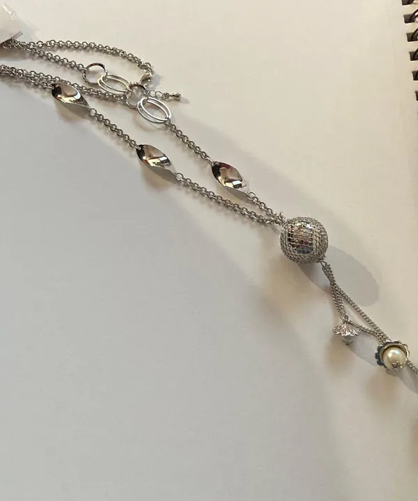 Long 3 Bead Cluster Necklace 30" Silver Chain Vintage Boho Style - Image 3
