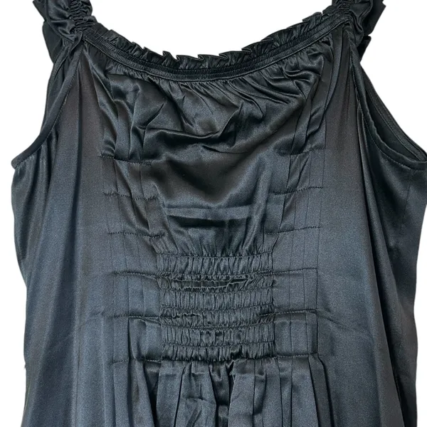 Y2K Black Silk Sleeveless Blouse Ruffle Trim Dark Romantic Whimsigoth Renfaire - Image 9