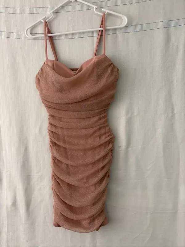 Inspired Hearts Pink Sparkly Ruched Draped Bust Women’s Mini Dress size M(E73) - Image 4