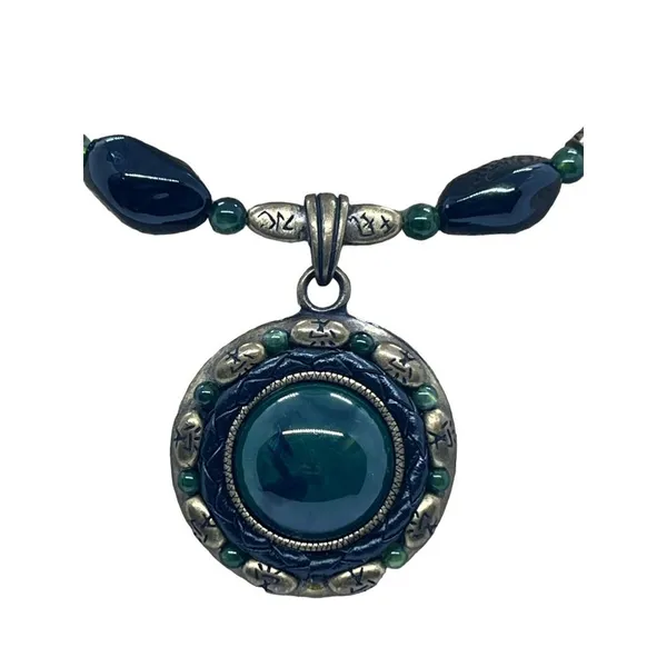 Chico's Chicos Collar Choker Necklace Black Leather Braid Green Black Glass Bead - Image 2