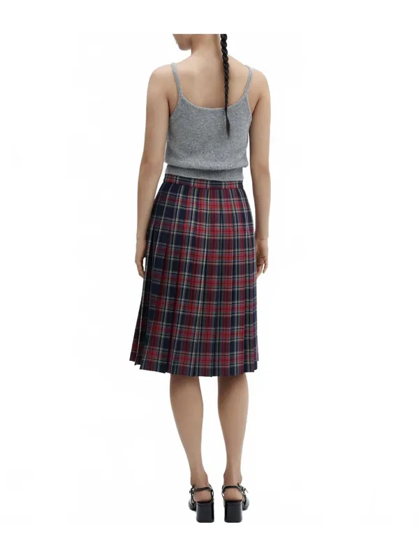 Mango Pleated Midi-Skirt NWT Red Blue Plaid Size Small - Image 2