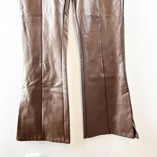 Abercrombie & Fitch Vegan Leather High Rise Pull On Flare Pants Brown Medium - Image 7