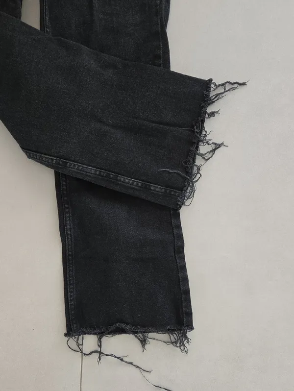 Zara Black Flared Jeans with Distressed Frayed Hem Size 2 - Image 3