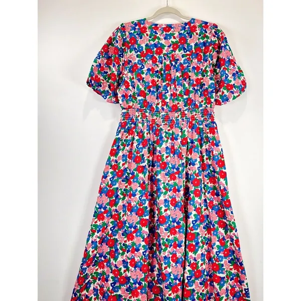 NEW Boden Midi Dress Pink Lillian Cotton Floral V Neck Puff Sleeve Boho US 10 - Image 11