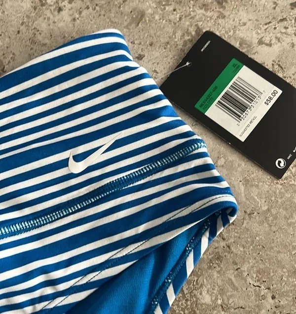 Nike Striped High Waisted Bikini Bottoms, Blue & White Size XL New w/Tag - Image 5