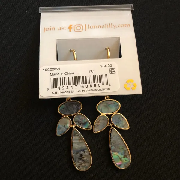 Gold and abalone dangle chandelier statement earrings - Image 7