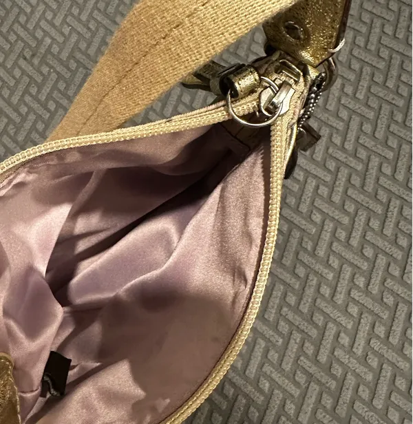 Coach Plaid Tartan Lilac Khaki with Metallic Gold Trim Cross Body Messenger Bag - Image 3