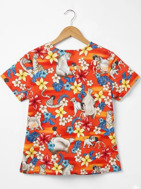 Disney Jungle Book Medical Scrub Top Orange Mowgli Baloo Pediatric Nurse Size M - Image 2