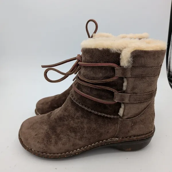 UGG Caspian Shearling 3335 Brown Suede Shearling Lace Up Mid Calf Boots Womens 7 - Image 2