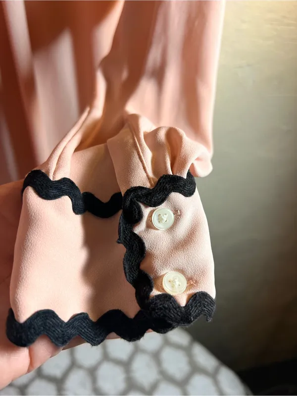 Ann Taylor Light Pink Blouse with Black Rickrack Trim - Image 8