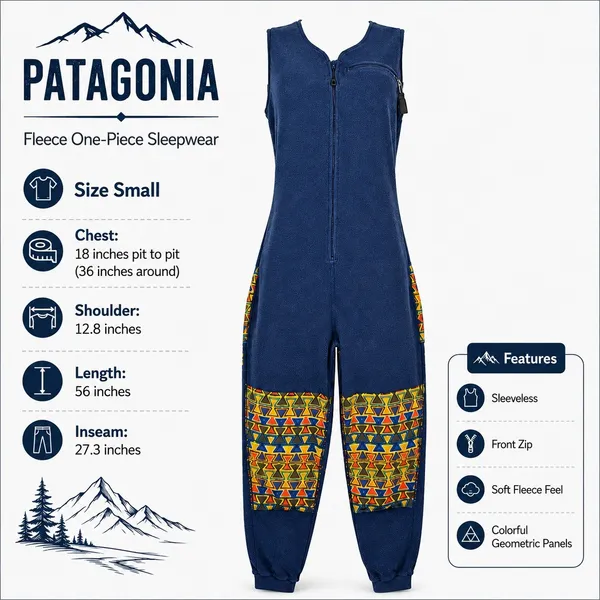 Patagonia Women's Fleece Jumpsuit Small Navy Geometric Cabincore Outdoor Lounge - Image 15