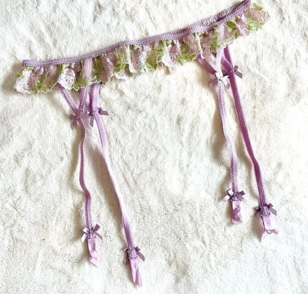 NWOT For Love & Lemons Lilac Rose Lace Hook Garter Belt - Large - Image 2