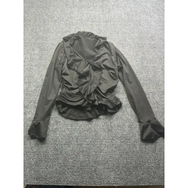 Women's Black Ruffle V-Neck Peplum‎ Long Sleeve Blouse Top Ruched Sexy XL 12 - Image 3