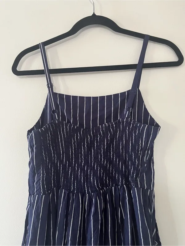 Old Navy Blue White Striped Wide Leg Jumpsuit Medium Coastal Nautical Beach - Image 6