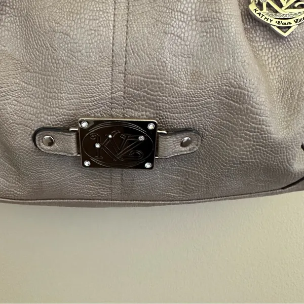 Kathy Van Zeeland purse blush pink with metallic silver gray finish - Image 2