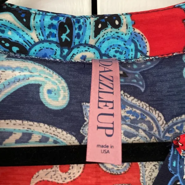 DazzleUp Paisley Tunic Top Swim Cover‎ Up Red Blue Boho Beach Size Medium Resort - Image 3