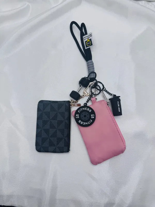 Fitness Wristlet Keychain Set w/ 2 Mini Zipper Pouches & Gym Charms - Image 5