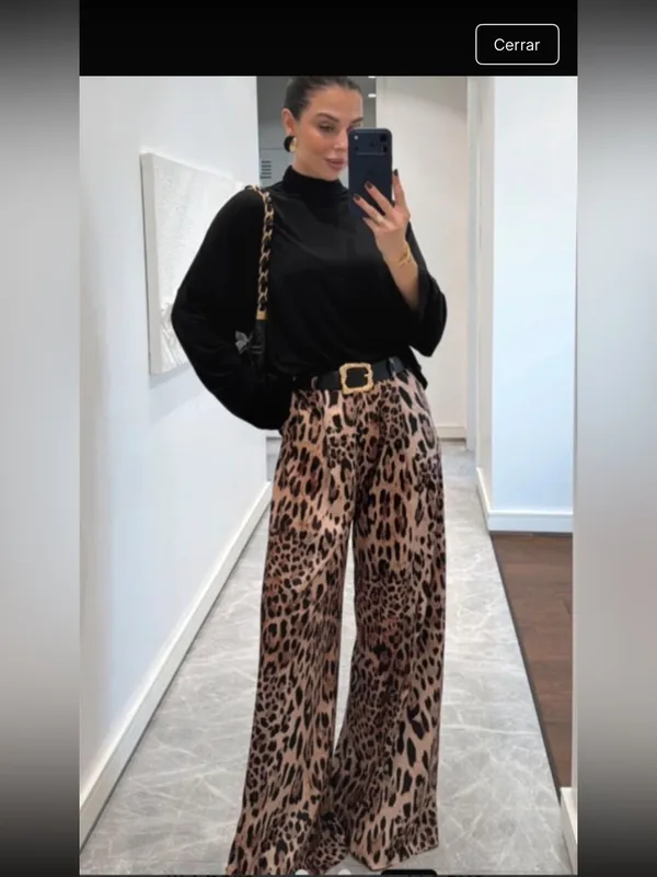 Zara Leopard-Print Wide-Leg Pants in Brown and Black - Image 5