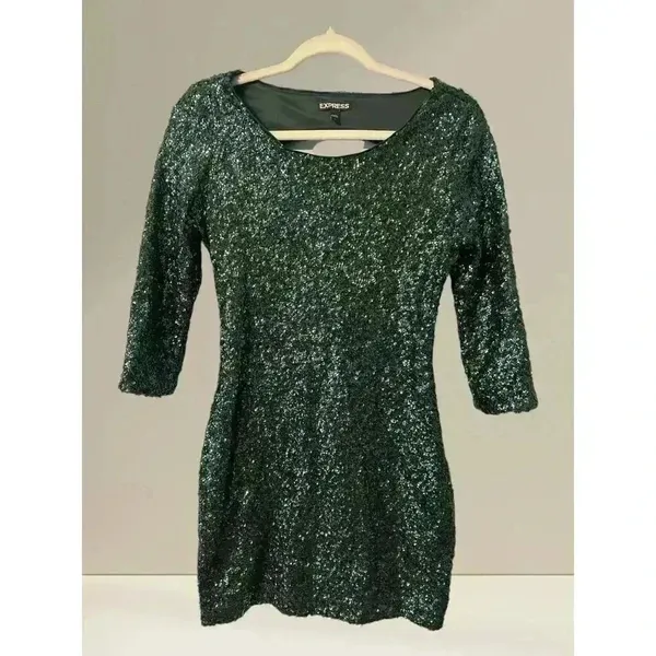 Express‎ Green Sequin Mini Sheath Open Back Dress, Size 2 - Image 2
