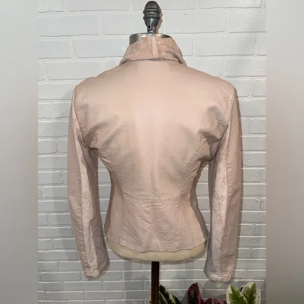 Blank NYC Soft Pink Vegan Leather/Suede Asymmetrical Zip Drape Moto Jacket - Image 8