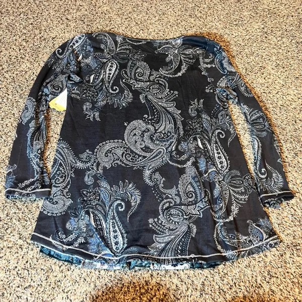 One World Womens Patchwork Paisley Square Neck Long‎ Sleeve Top M - Image 6