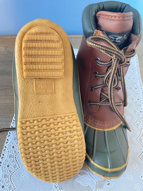 Climate Insoles of DuPont Brown Leather Green Duck Boots Size 6.5 Thermolite - Image 6