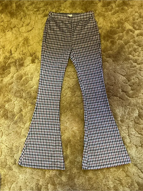 SO Small Houndstooth Flare Pants Brown Cream Stretch High Rise Retro Y2K - Image 7