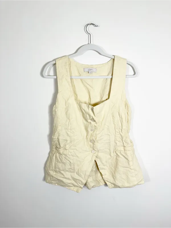 LOFT Square Neck Butter Yellow Linen Blend Sleeveless Top Medium - Image 2