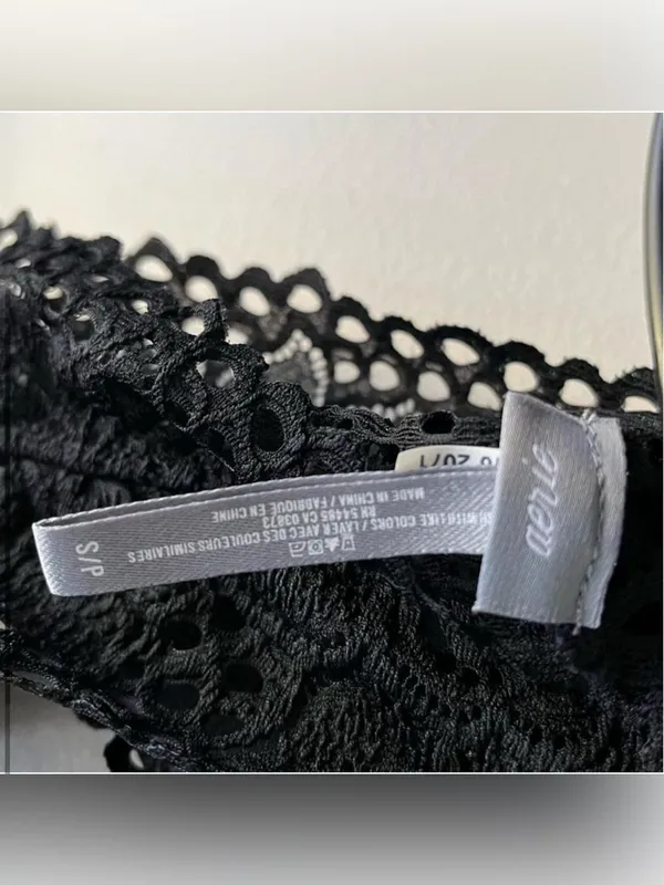 aerie Racer Back Lace Bralette Black Small - Image 3