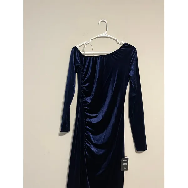 Lulu’s Notorious Icon Navy Blue Velvet Asymmetrical Maxi Dress Size M NWT! - Image 5