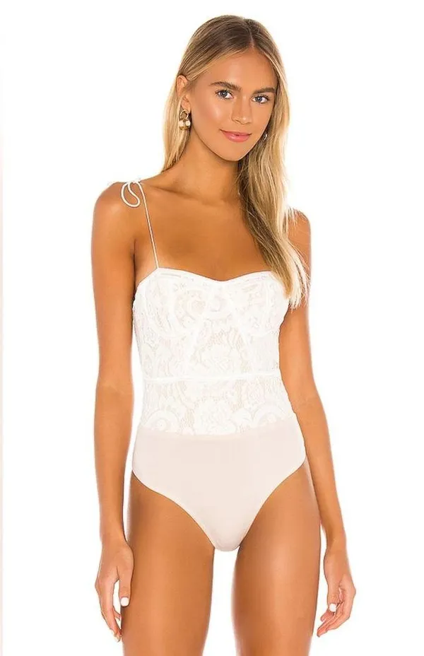 REVOLVE x Superdown Stasia Lace Bodysuit in White & Nude - Image 8