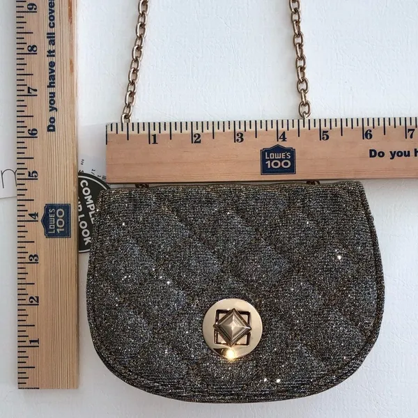 LONG CHAIN CROSSBODY GOLD GLITTER SHOULDER BAG Purse Evening Occasion Bag - Image 12