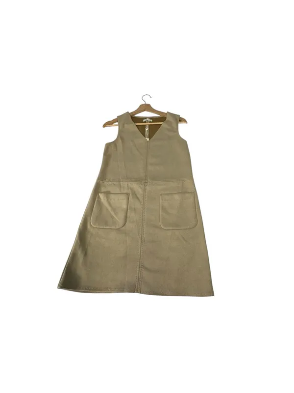 Max Studio Womens XS Faux Suede Mini Shift Dress Taupe Tan V Neck Pockets NWT - Image 5