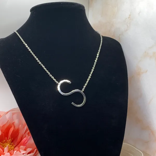Statement Name Initial “S” Pendant Silver - Image 3