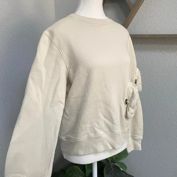 StüSsy Cream Front Pockets Crewneck Pullover Sweatshirt Streetwear Skate Casual - Image 2