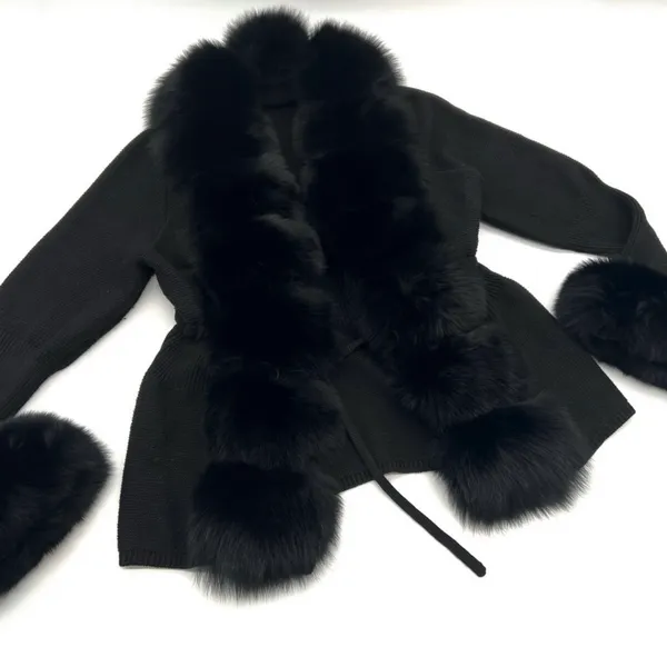 Real fox fur cardigan genuine fur collar trench coat parka jacket wool cape blazer - Image 17