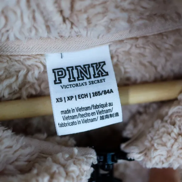 PINK Victoria's Secret Sherpa Teddy‎ Fleece Hoodie XS Beige Quarter Zip Pullover - Image 5