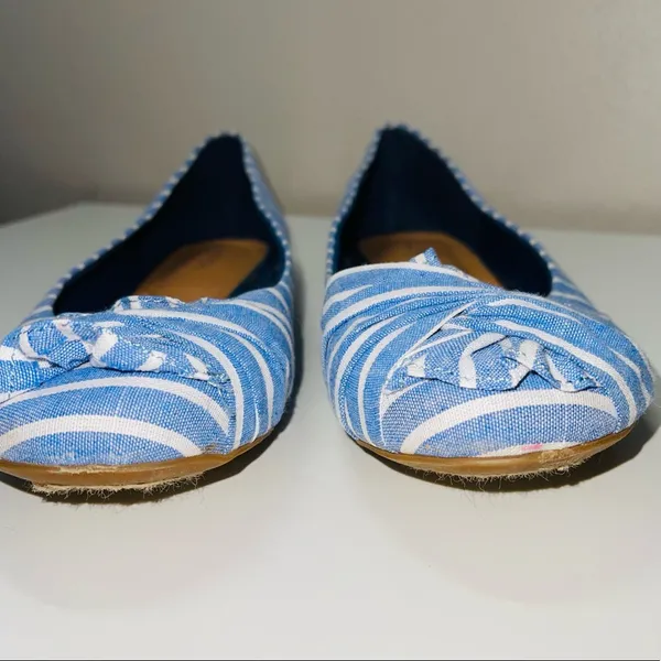Bayard Blue & White Striped Knotted Slip-on Flats - Image 2