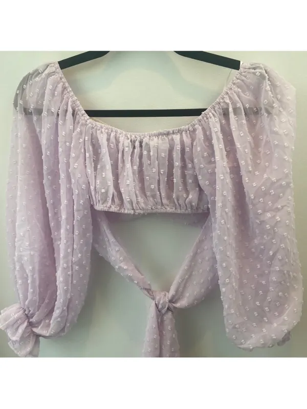 Hello molly crop top tie Lilac Swiss Dot Peasant Top - Image 3