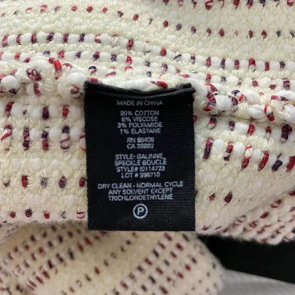Theory Galinne Speckle Boucle Knit Fringe Sweater Jacket Cream Red Size Small‎ - Image 13