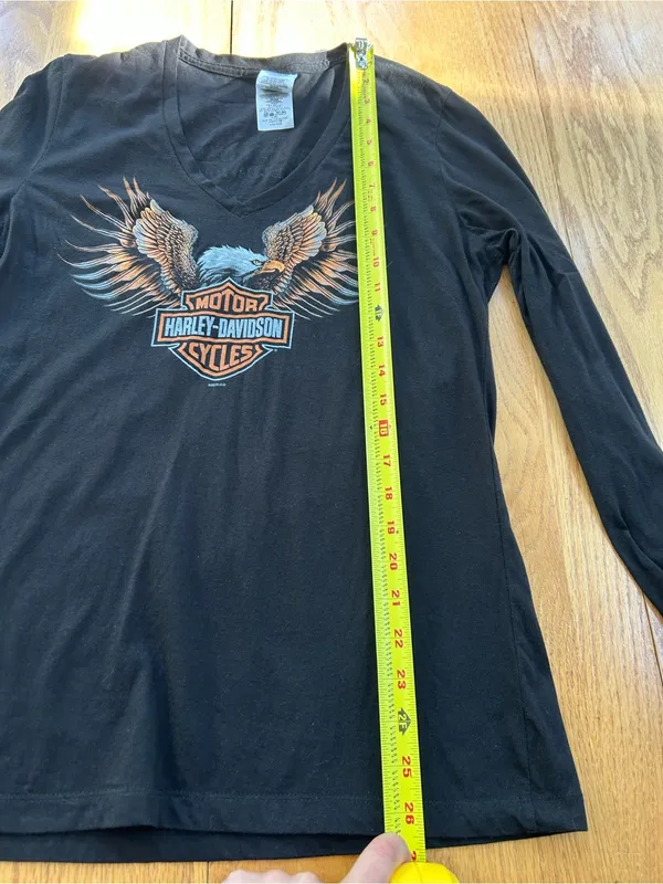 Harley-Davidson Women M‎ Black Long Sleeve V-Neck Eagle Graphic Shirt Bumpus TN - Image 6