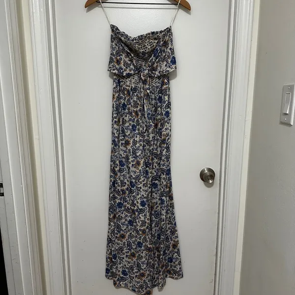 Patrons of Peace | Women's Blue Paisley Smocked Strapless Wide‎ Leg Jumpsuit, XS - Image 2