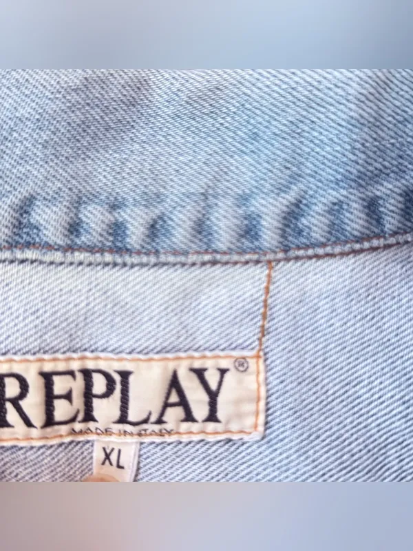 REPLAY Made in Italy Women’s XL Classic Denim Vintage Embellished Cropped Jacket - Image 8